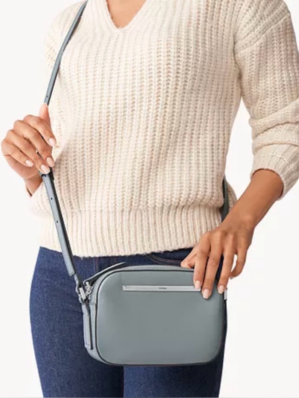 Fossil Women's Liza Camera Bag Smokey Blue Zip Closure Cross-Body Women’s Purse